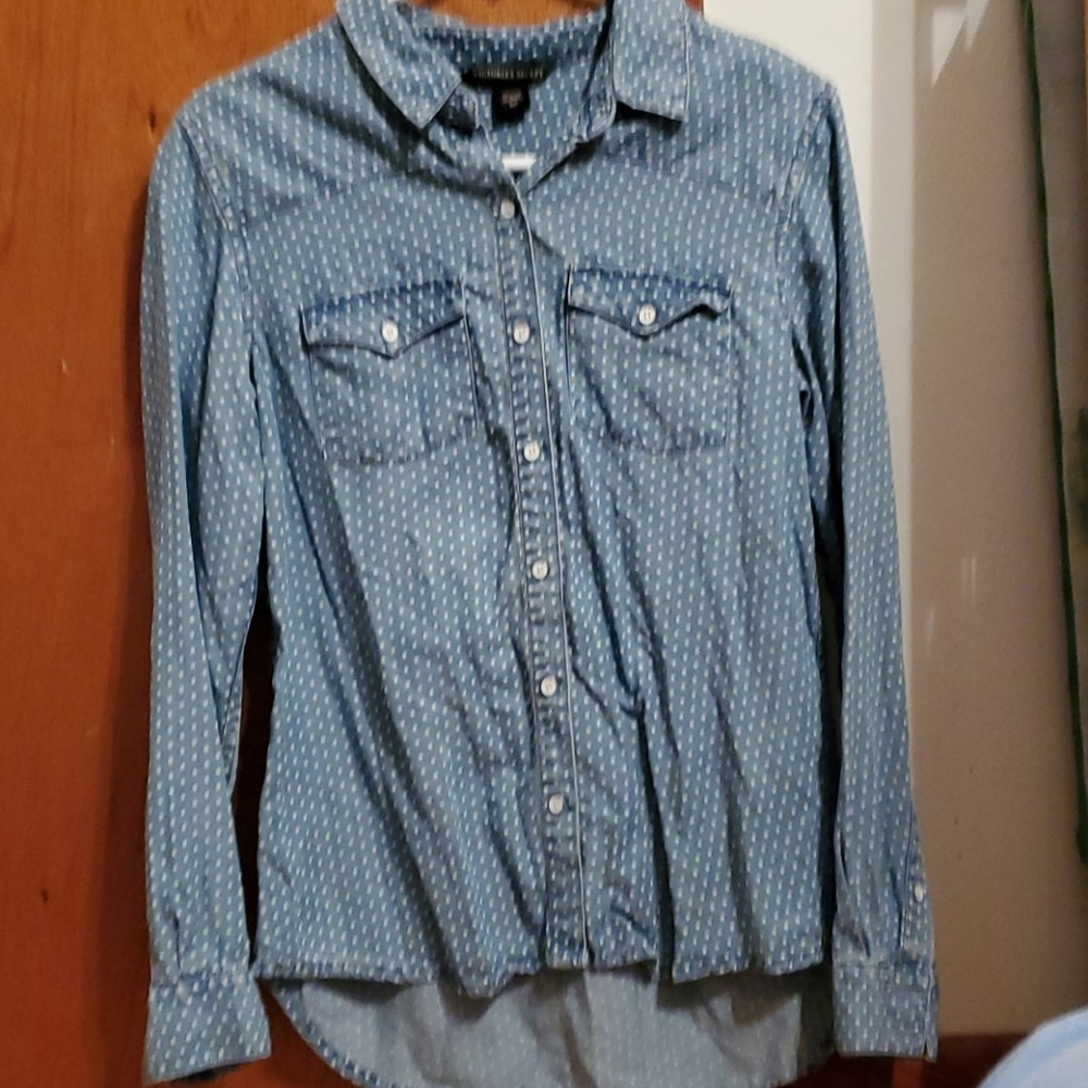 Blue Button Down With White Dots - image 1